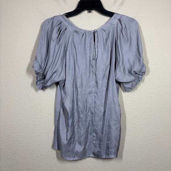 Express Womens XS Silver Gray Blouse Blouson Sleeves Career Casual Flowy - Picture 7 of 7